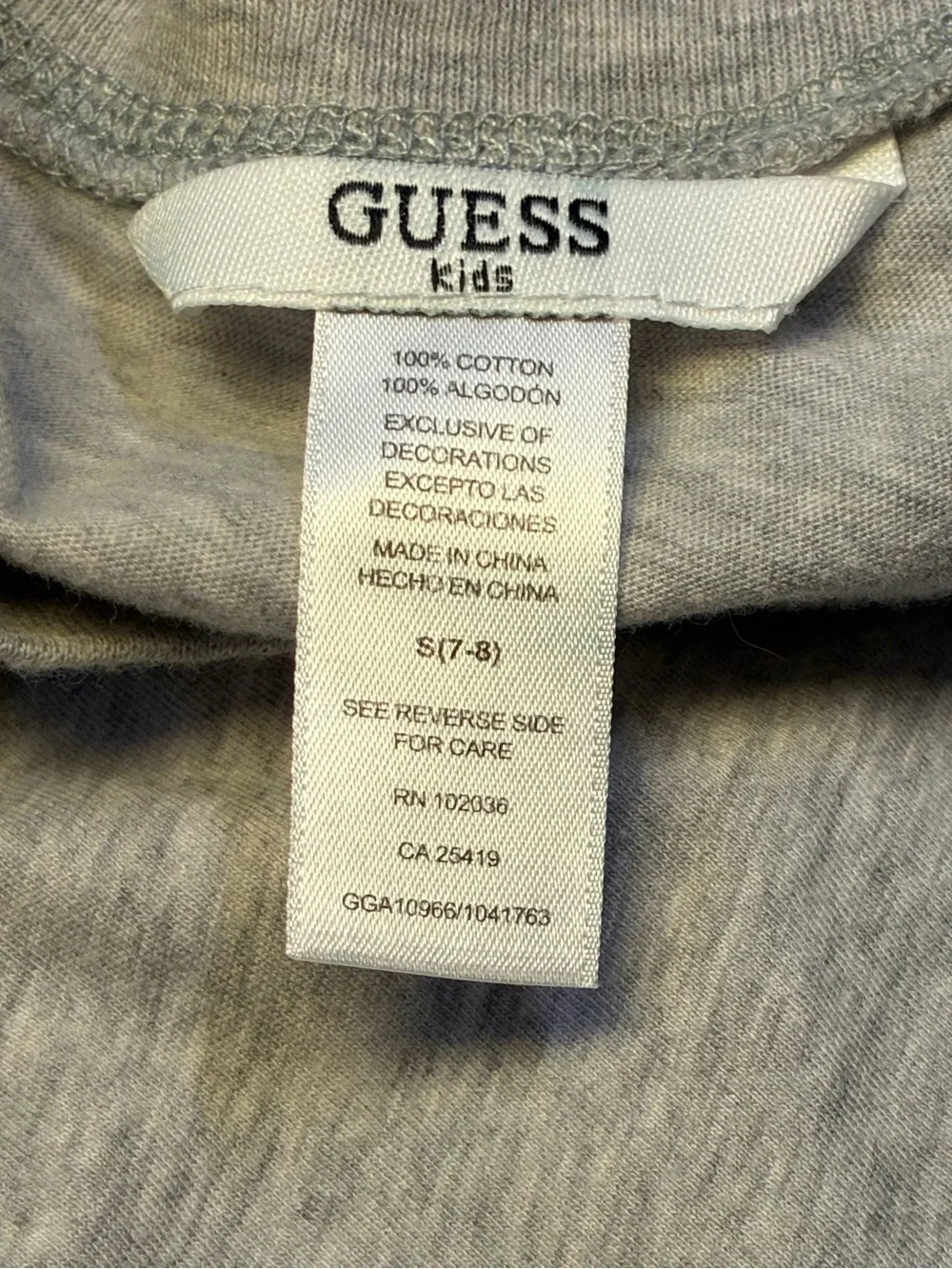 GUESS Gray Short Sleeve Tee with Pink and rhinestone Logo